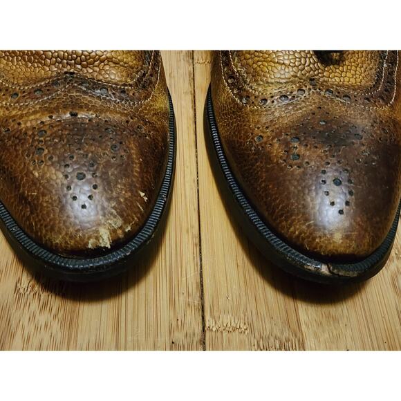 DI BIANCO SPQR Pebbled Leather Lace Up Wingtip Dress Shoes Men\'s 10 Brown ITALY